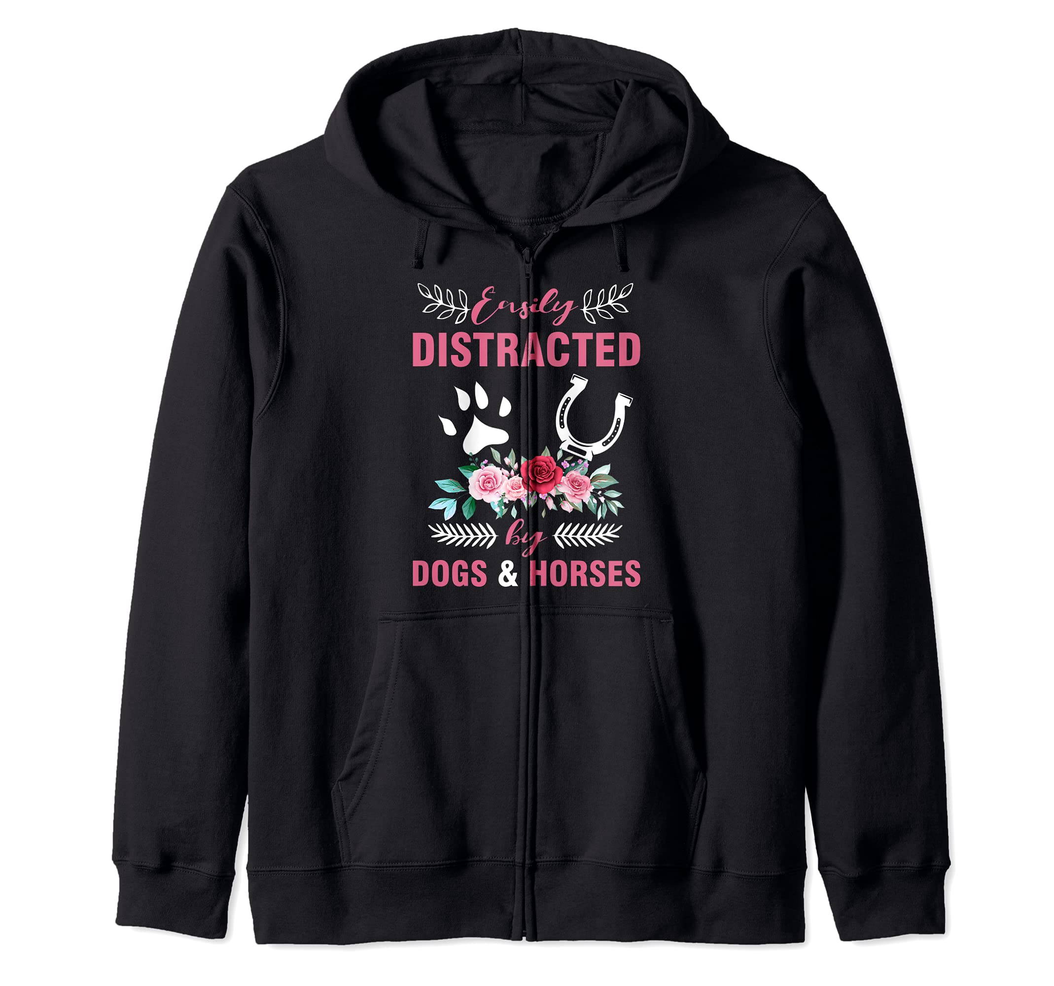 Easily distracted by dogs and horses women Zip Hoodie