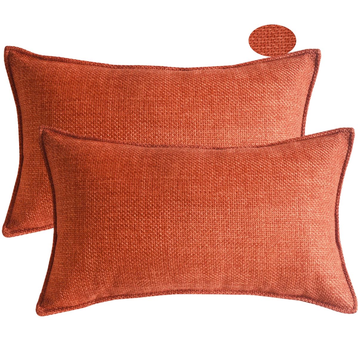 Lutanky Linen Cushion Covers 30 x 50 cm Orange-red Elegant Rectangle Throw Pillow Covers (Pack of 2) for Sofa Bedroom Oblong Piped Pillowcases with Invisible Zipper 12x20 Inch