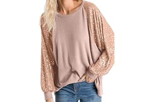 ALLTB Women's Sequin Tops Sparkle Long Sleeve Blouses Shimmer Glitter Sweatshirt Party Crewneck Loose Fit Shirts