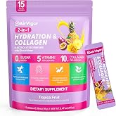 AirVigor Collagen Electrolytes Powder Packets, 10g Collagen, Tropical Fruit | Zero sugar hydration packets and electrolyte drink mix with collagen peptides, 5 vitamins, glutathione, joint &amp; skin support