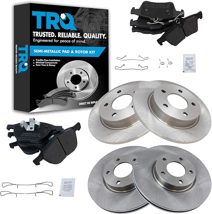 TRQ Semi Metallic Brake Pad & Rotor Front & Rear Kit Set