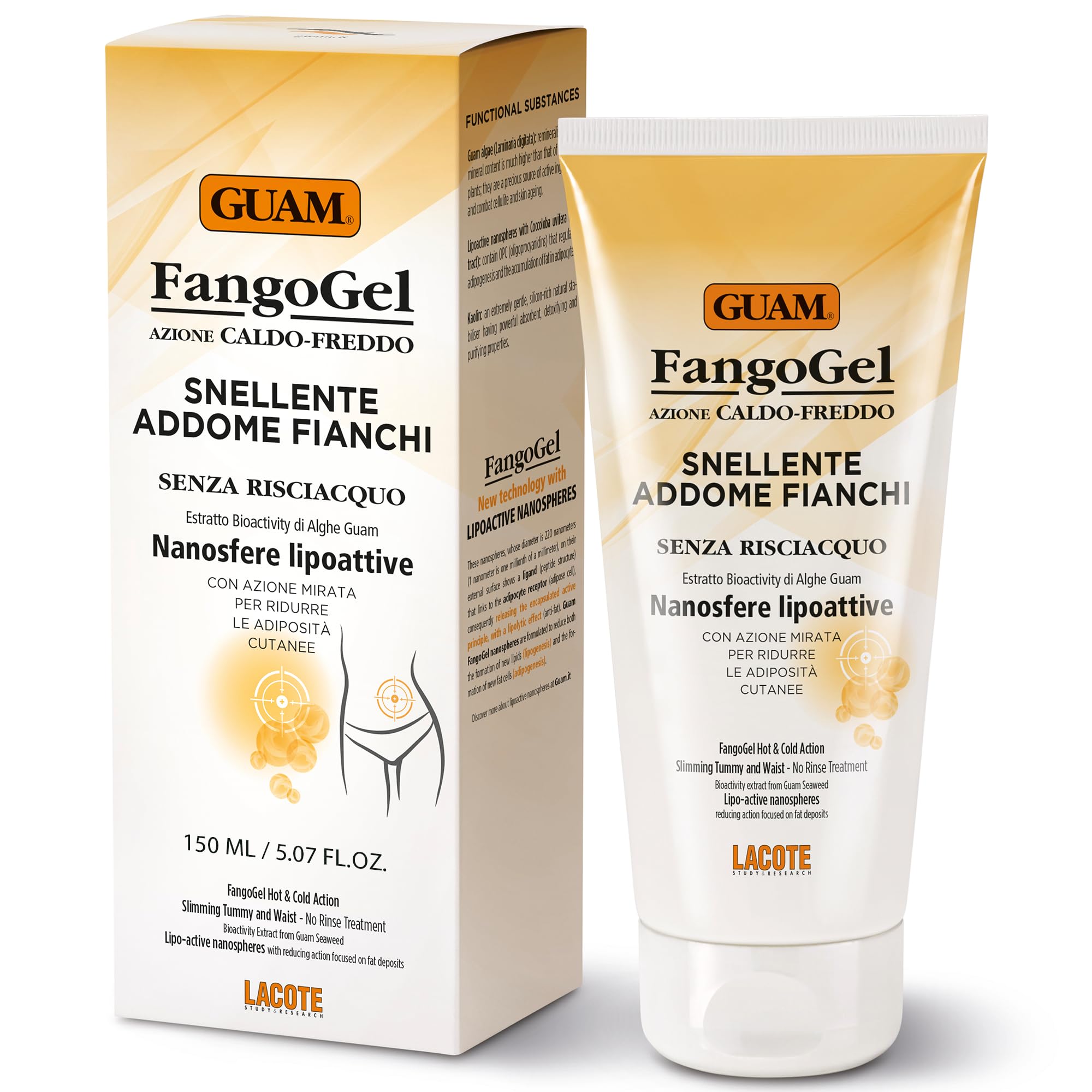 GUAM Anti Cellulite Cream for Tummy and Waist with Hot-Cold Action - 150 ml No-Rinse Slimming Mud Gel for Belly and Hips, Skin Firming Body Care with Fast-Absorbing Lipo Active Gel Formula