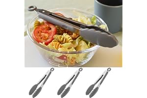 3pcs Mini Silicone Kitchen Tongs Seven Inch Cooking Tool For Salad BBQ Air Fryer And Grilling Gray