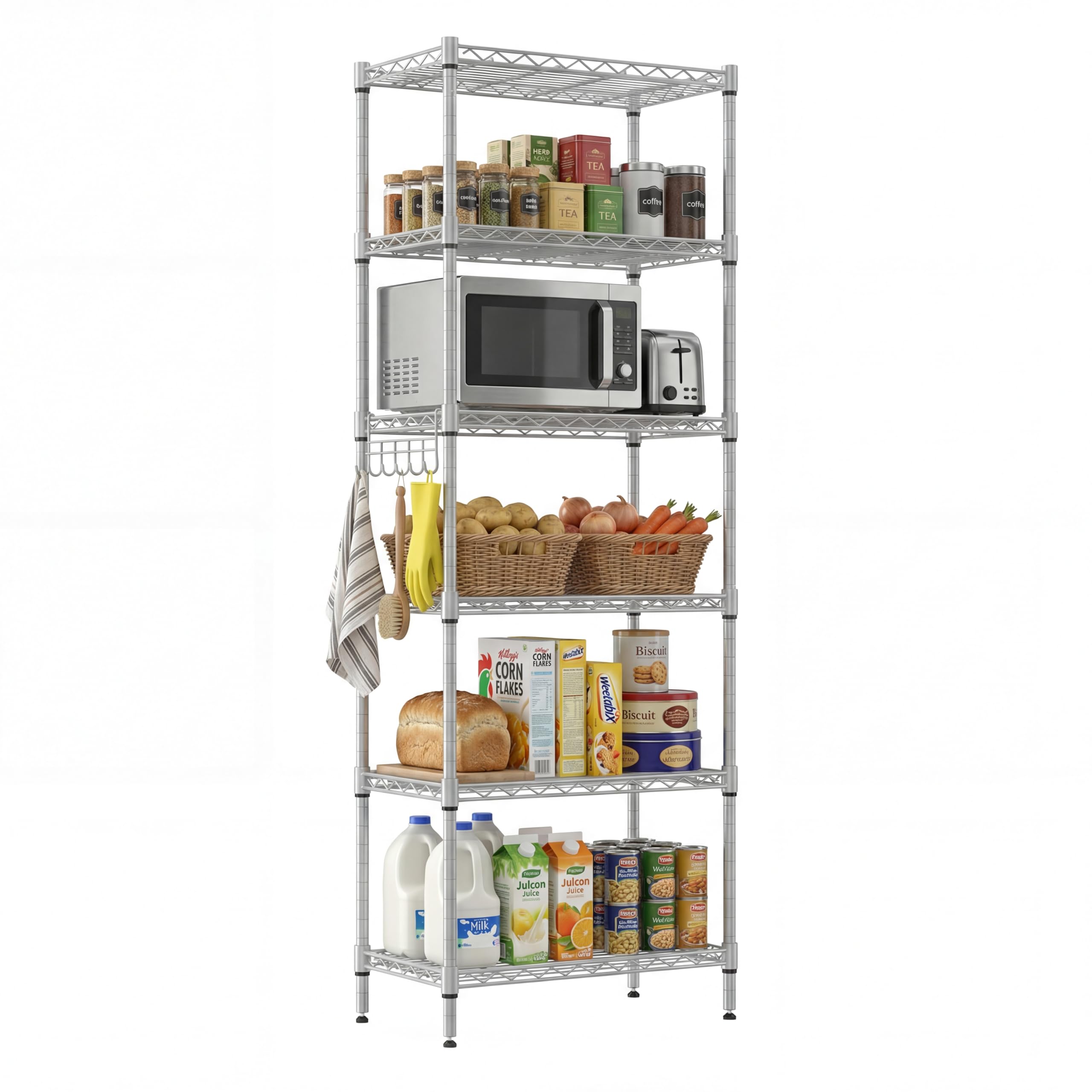 Himimi shelf unit 6-Tier Wire Shelving Unit Metal Shelving Unit Free Standing Shelf Units,Heavy Duty Racking Shelves for Storage with Adjustable Leveling Feet 21.3 x 11.4 x 63inch(L x W x H),Sliver