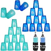 yeesport 24 Sport Stacking Cups Blue/Green Training Set for Kids &amp; Adults | Air vents reduce resistance; inner ribs for smooth separation; thickened rims; mesh bag with drawstring &amp; hook for travel