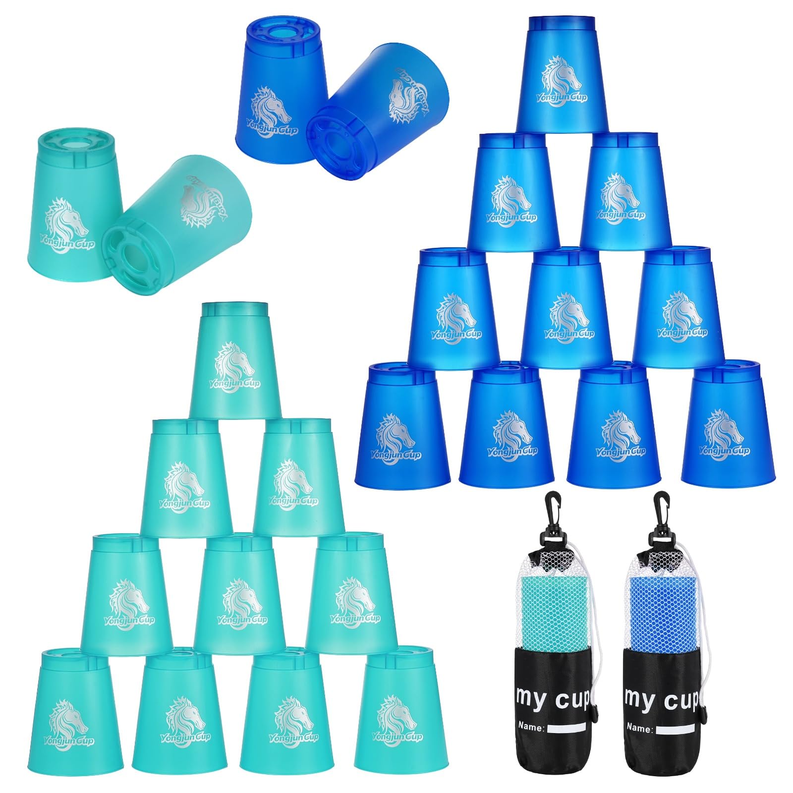 yeesport 24 Pcs Sport Stacking Cups, Sport Training Game for Challenge Competition, Plastic Stacking Cups, Classic Family Game for Kids and Adults, Blue+Green