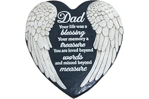MYFIHU Dad Memorial Garden Stone, in Memory of Dad Stones Gifts for Loss of Father, Loss of Dad Memorial Angel Wings Heart Stone TNS13