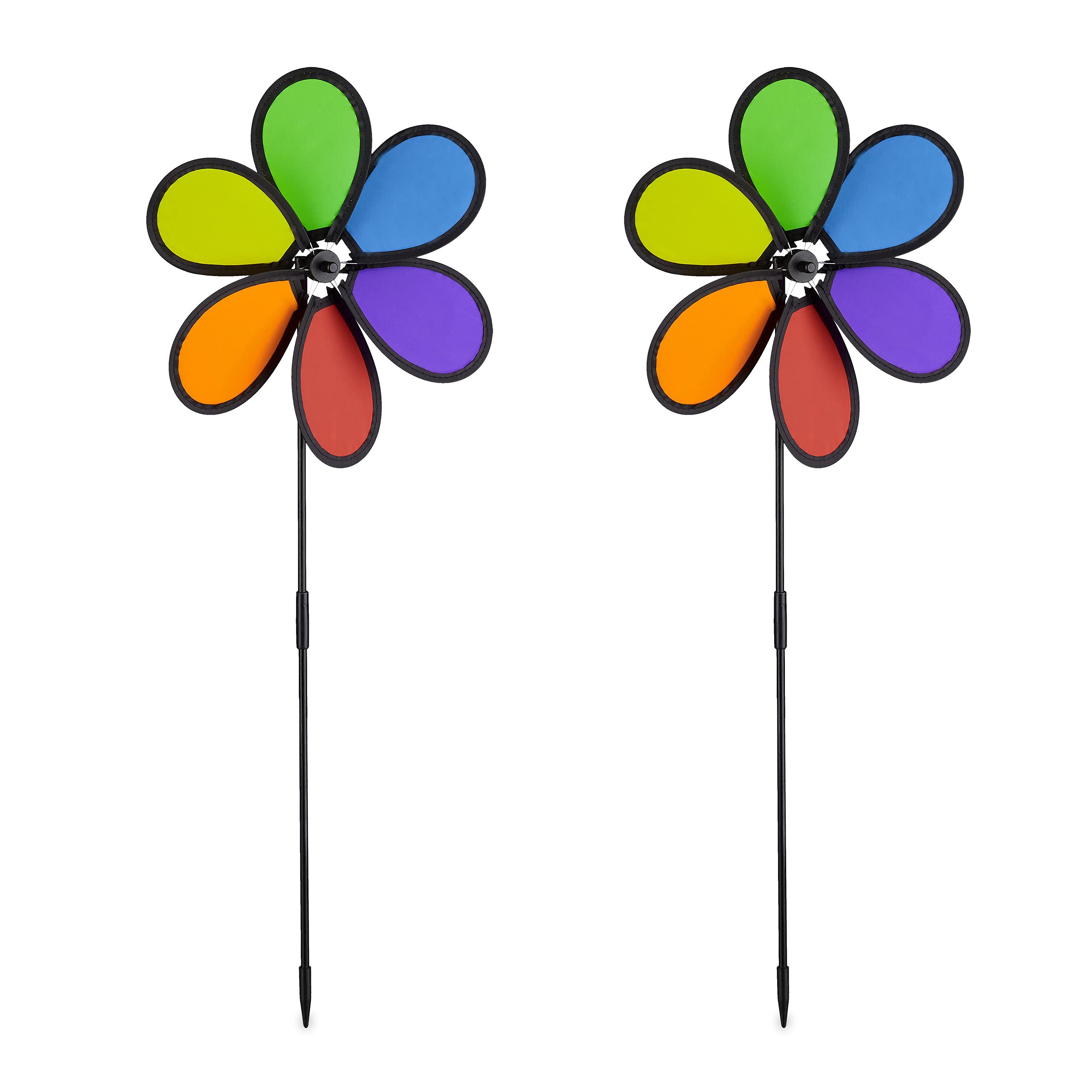Relaxdays flower windmill, set of 2, decorative garden pinwheel, wind spinner for adults & children, multicoloured