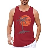 Runcati Mens Workout Tank Tops Gym Sleeveless Shirts Palm Tree Vintage Style T-Shirt