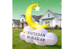 JINSOME Eid Mubarak & Ramadan Outdoor Inflatable Decorations - Bright LED Crescent Moon Blow Up for Holiday, Holy Celebrations, Fasting, Prayer & Introspection