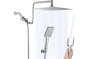 YDMEET 10" Rainfall Shower Head with Handheld Combo High Pressure, Upgrade 12" Extension Arm Height Adjustable, Powerful Stainless Steel Shower Head Brass Shower Holder Extra Long Shower Hose, Brushed Nickel