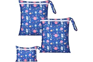 OTraki 3 Pack Wet Clothes Bag for Swimsuit Baby Cloth Diaper Wet Bags with Zippered & Handle Waterproof Bag Reusable for Travel Beach Pool Gym, Daycare Organizer (Flower Pattern)