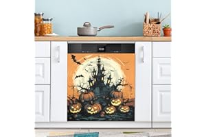 JIPONI Dishwasher Magnetic Cover Halloween Pumpkin Bat Dishwasher Magnetic Kitchen Art Decor, Dish Washer Magnet Sticker 23 W x 26 H Inch