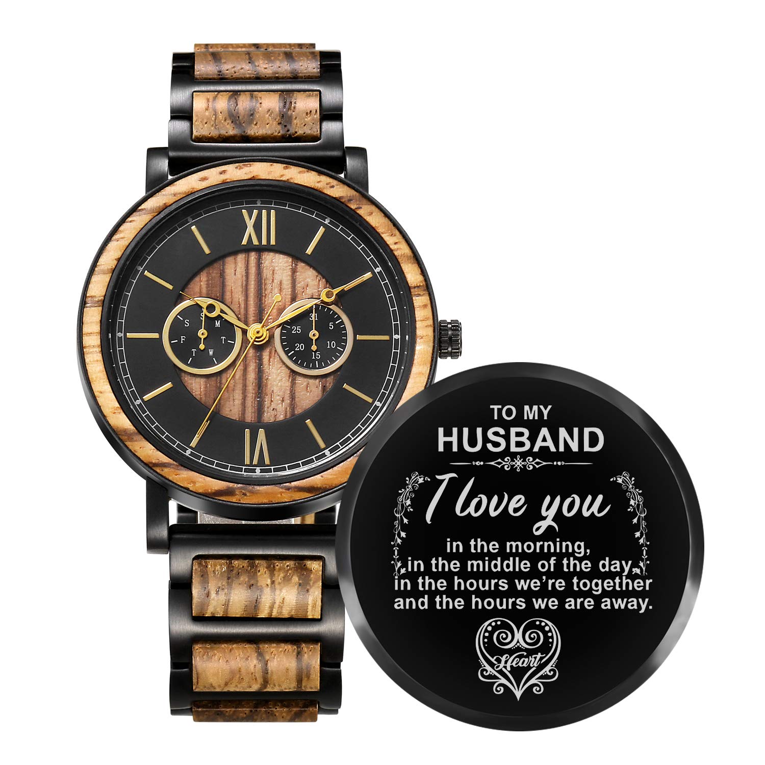Kenon Engraved Wooden Watch for Boyfriend My Man Fiancé Husband Customized Personalized Wood Watches for Men Birthday Anniversary (for Husband)