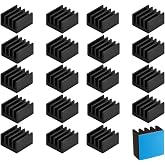 Easycargo 20pcs 9mm Small mini Heatsink Kit 9x9x5mm + 3M 8810 Thermal Conductive Adhesive Tape, mini Cooler Aluminum Heat Sink for Cooling VRM GPU Stepper Driver MOSFET VRam Regulators (9mmx9mmx5mm)