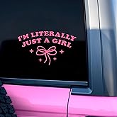 I'm Literally Just a Girl Car Decal Pink Bow Cute Positive Gifts Car Mirror Accessories Affirmations Funny Vinyl Decal Waterproof 6 Inches Bumper Decal Gifts for Mom Dad Friend Coworker