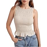 Milumia Women's Sleeveless Crewneck Frill Smocked Ruffle Crop Top Shirred Tank Top Shirt