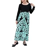 GORLYA Girl's Short Sleeve Patchwork Floral Print Loose Casual Long Maxi Dress with Pockets for 4-12 Years Kids