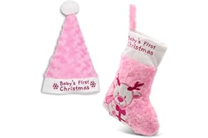 PLUSHIBLE BRIDGING MILES WITH SMILES Baby's First Christmas Stocking - Stockings for Baby Boy and Girl - Babies 1st Christmas Stocking & Matching Santa Hat Set - Embroidered - Pink, One Size