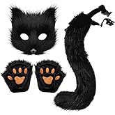 Gorbgle Cat Fox Wolf Tail, 4Pcs Furry Fox Tail, Therian Mask and Paw Gloves Costume Set for Women, Animals Costumes Halloween