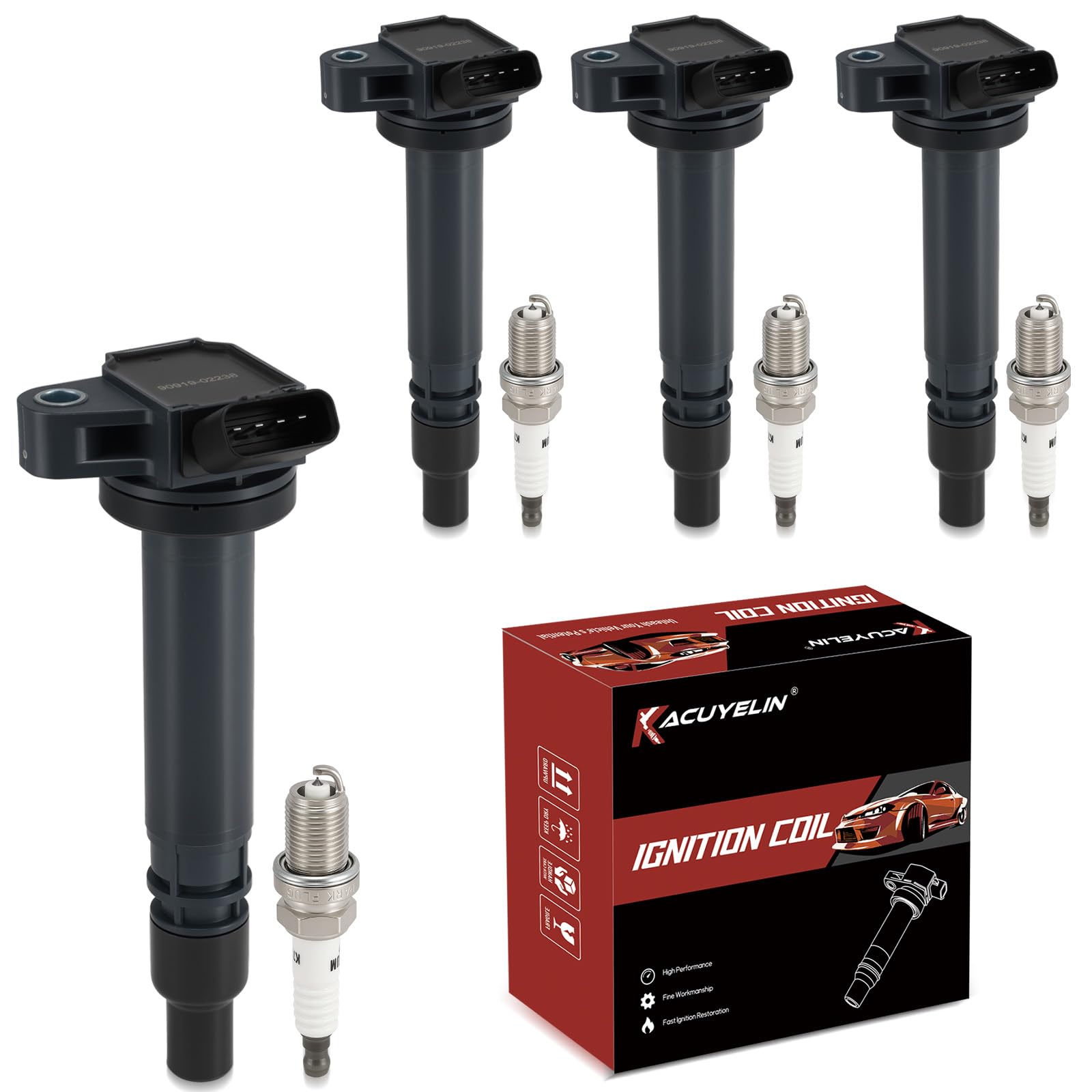Photo 1 of UF314 Ignition Coil Pack and Iridium Spark Plugs Set of 4 Compatible with Toyota 05-06 Corolla, 03-06 Matrix, 00-05 Celica,Compatible with Pontiac 03-06 Vibe 1.8L L4 Coil for GN10333 5C1295