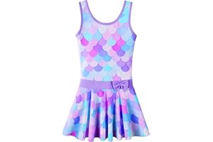 BAOHULU Girls Swimsuit One Piece UPF 50+ Floral Skirted Bathing Suit Modest Beach Swim Dress 3-11 Years