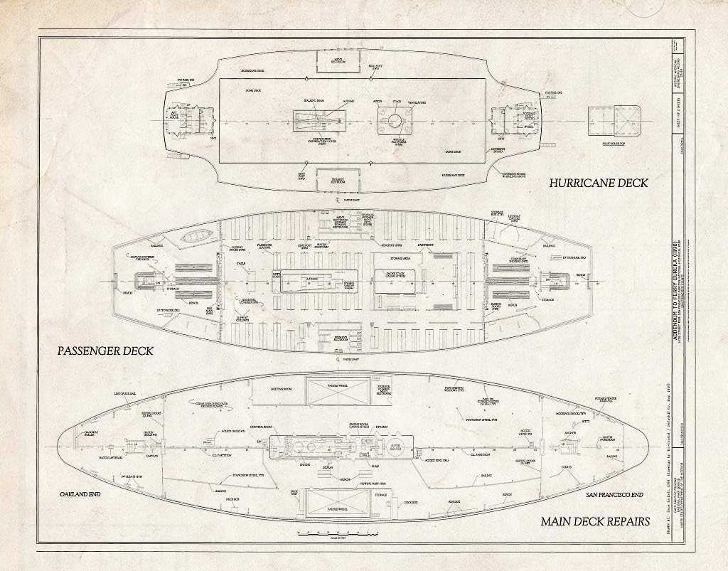 Historic Pictoric Blueprint Diagram Title Sheet - Ferry Eureka, Hyde Street Pier, San Francisco, San Francisco County, CA 14in x 11in