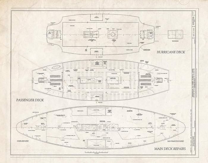 Historic Pictoric Blueprint Diagram Title Sheet - Ferry Eureka, Hyde Street Pier, San Francisco, San Francisco County, CA 14in x 11in