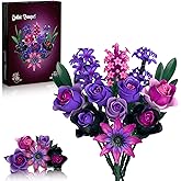 Purple Rose Flowers Bouquet Building Set - Valentines Decor Compatible with Lego Flowers for Adults Women - Gothic Home Office Table Centerpiece Decor, Halloween Christmas Valentine's Gift