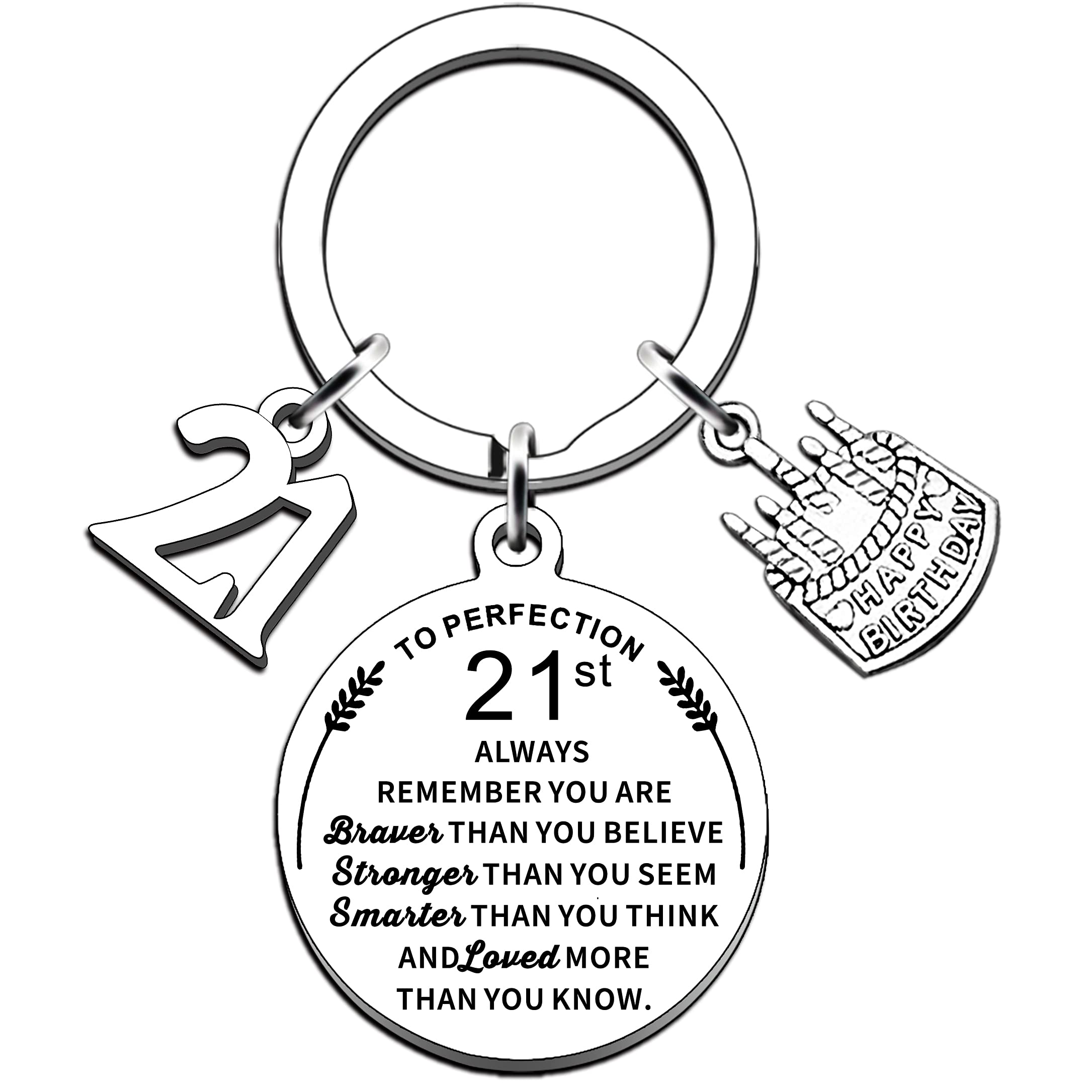 AMZQ Birthday Keyring Birthday Gifts for Women Men Boys Girls Inspirational Keychain Gifts for Family (21st)