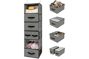 GRANNY SAYS Hanging Closet Organizer 6 Shelves, Closet Organizers and Storage with 5 Drawers, 6 Side Pockets Closet Hanging Organizer, Hanging Storage Organizer for Closet, Baby Clothes, Gray