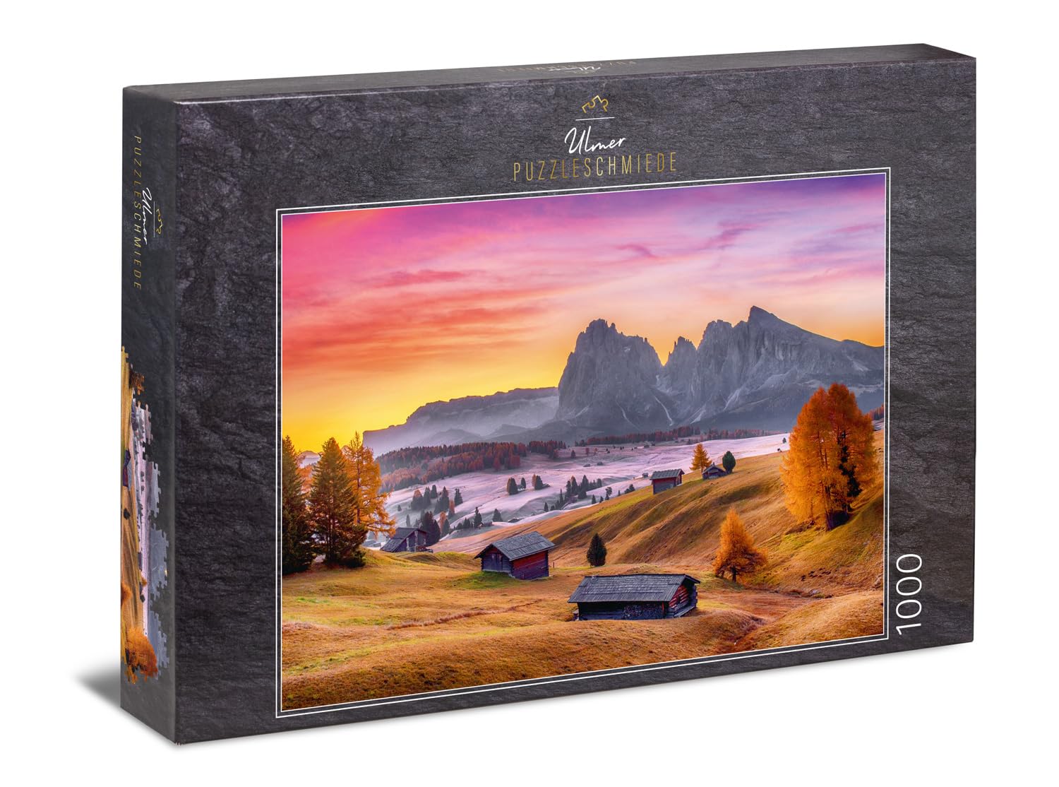 Ulmer Puzzleschmiede - Puzzle "Seiser ALM" - classic 1000 piece landscape puzzle with picturesque mountain motif - the autumn Seiser ALM in the Dolomites in South Tyrol, Italian Alps