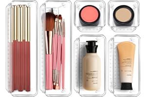 LUSCREAL 6 PCS Plastic Drawer Storage, 3 Sizes Clear Drawer Organizers, Versatile Drawer Dividers for Bathroom, Vanity, Makeup, Utensil, Kitchen and Office