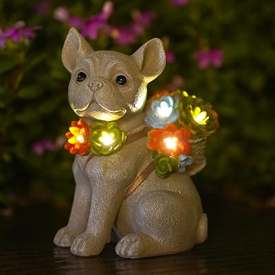 Goodeco Solar Garden Dog Statue with Succulent 7 LED Lights 19.5cm
