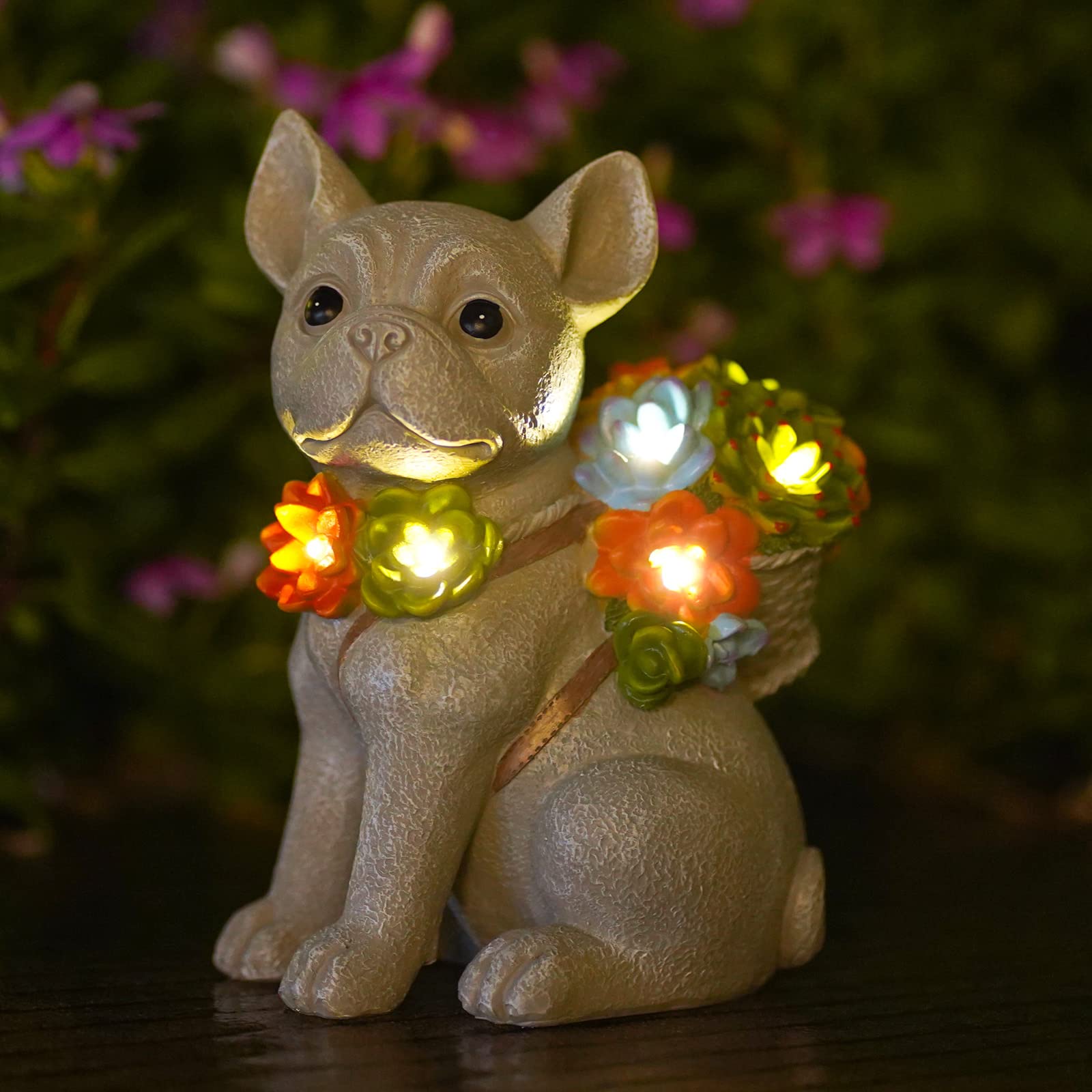 Goodeco Solar Garden Dog Statue with Succulent, 7 LED Lights - Outdoor Decor, Waterproof Resin Figurine, 19.5cm — image 1