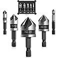 AIMLENTOOL 5 Pcs Countersink Drill Bit Set, 82 Degree 5 Flute High-Speed Steel Countersink Drill Bit with 1/4” Hex Shank, 1/4" to 3/4" Size for Machinable Metals, Wood, Carbon Steel, in Aluminum Case
