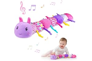 JOLLYBABY Baby Infant Musical Stuffed Animal Soft Toy with Multi-Sensory Crinkle, Rattle & Textures,Baby Girl Toy Birthday Gift for 0 3 6 9 12 Months+,Caterpillar,Purple