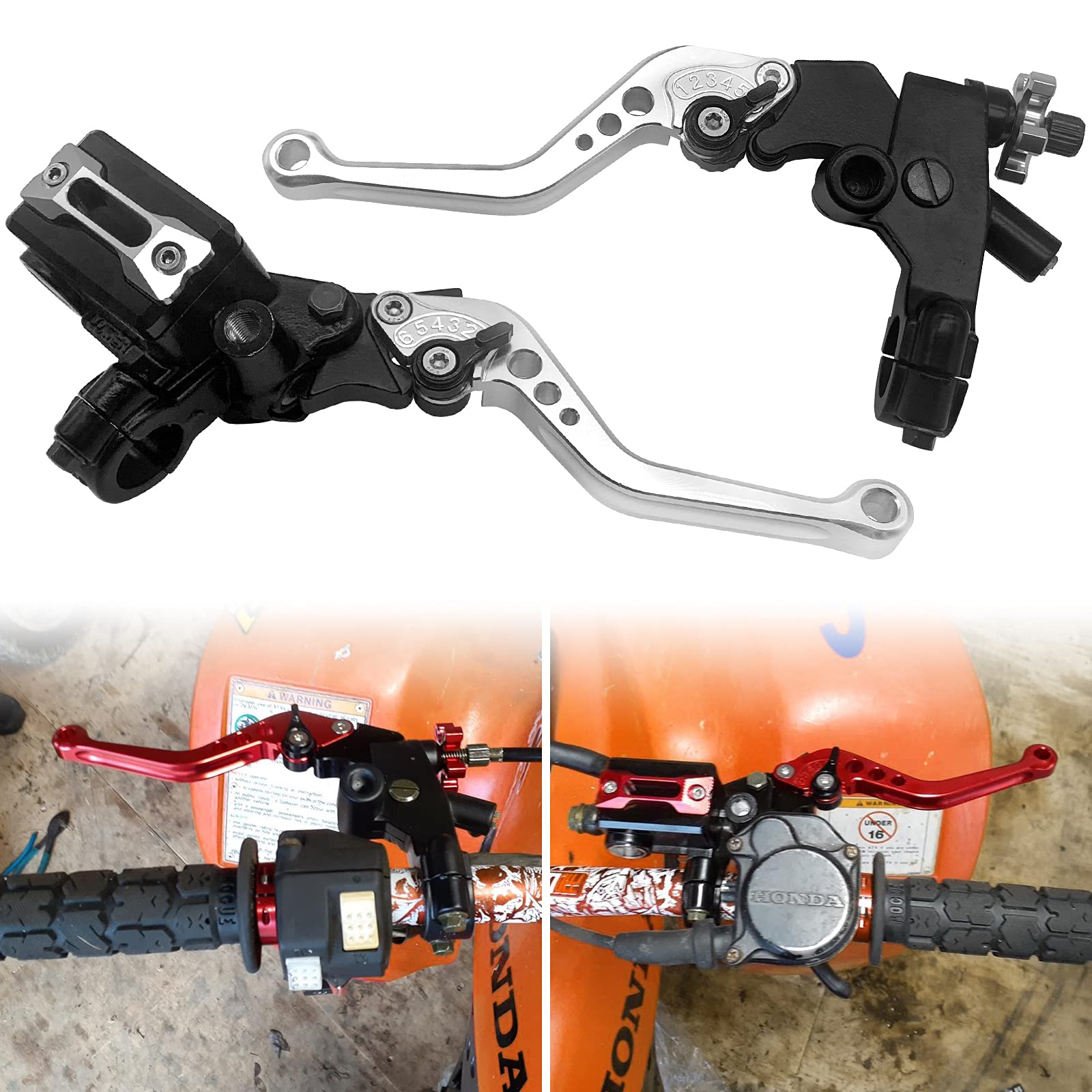 Photo 1 of JAVIK Updated Universal Bike Brake Master Cylinder Clutch Lever Set for 7/8" 22mm Handlebar Compatible with Motorcycle Honda Kawasaki Suzuki Yamaha - Silver (Including Left & Right)