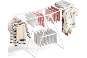 STARLATTA Foldable Clothes Drying Rack, Portable Drying Rack for Clothes, Laundry Racks for Drying Clothes, Space Saving Indoor Outdoor Collapsible Drying Rack for Patio, Balcony, Bedroom, White