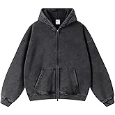 KEEPSHOWING Womens and Mens Zip Up Hoodies Long Sleeve Fall Oversized Sweatshirts Acid Wash Y2K Jacket with Pockets