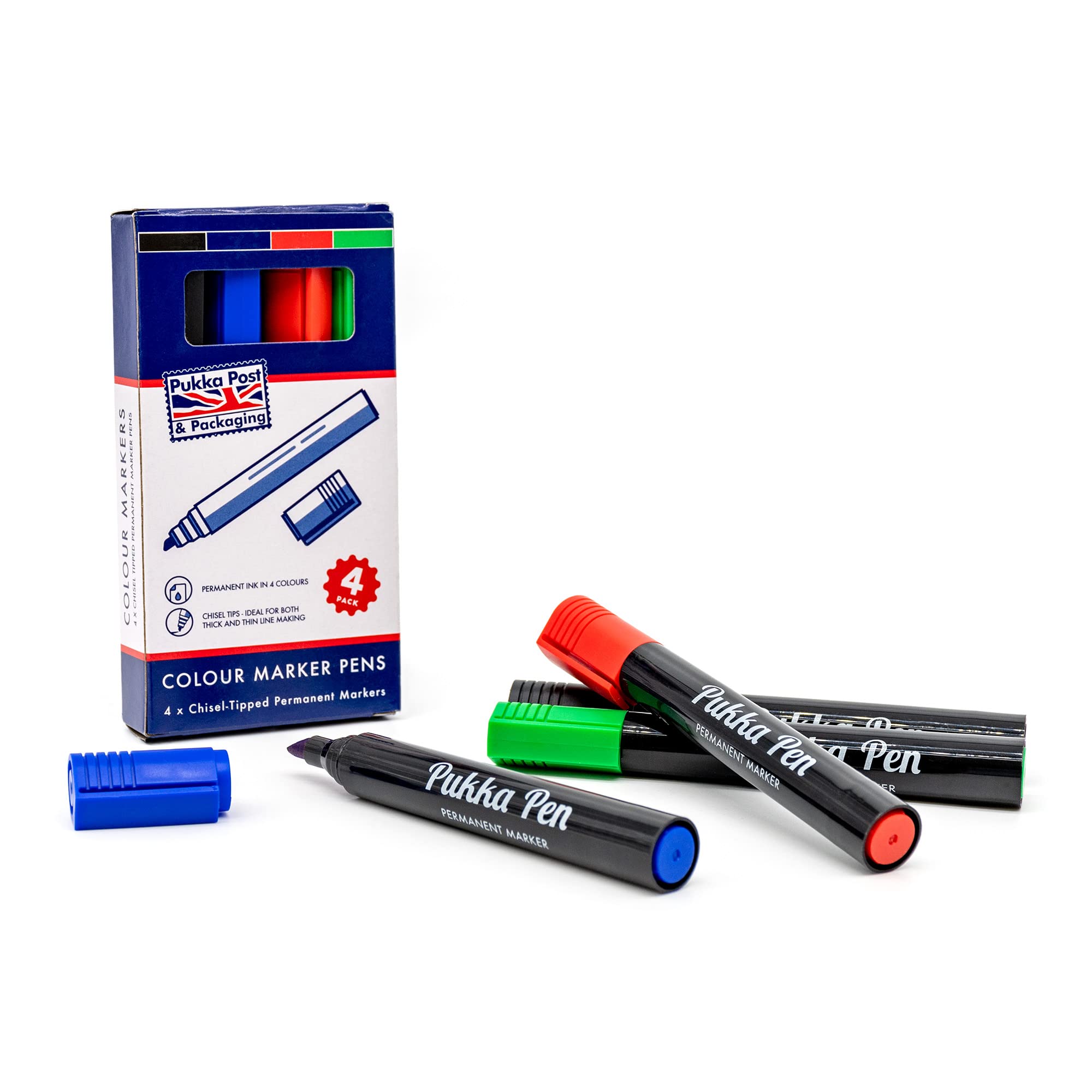 Pukka Permanent Markers in Blue, Black, Red and Green - 4 Pack