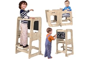 BEENEO Toddler Step Stool Kitchen Step Stool Helper for Kids, Foldable Toddler Tower for Kids Learning, 4 in 1 Kids Step Stool, Montessori Toddler Kitchen Step Stool Helper Standing Toddler Tower