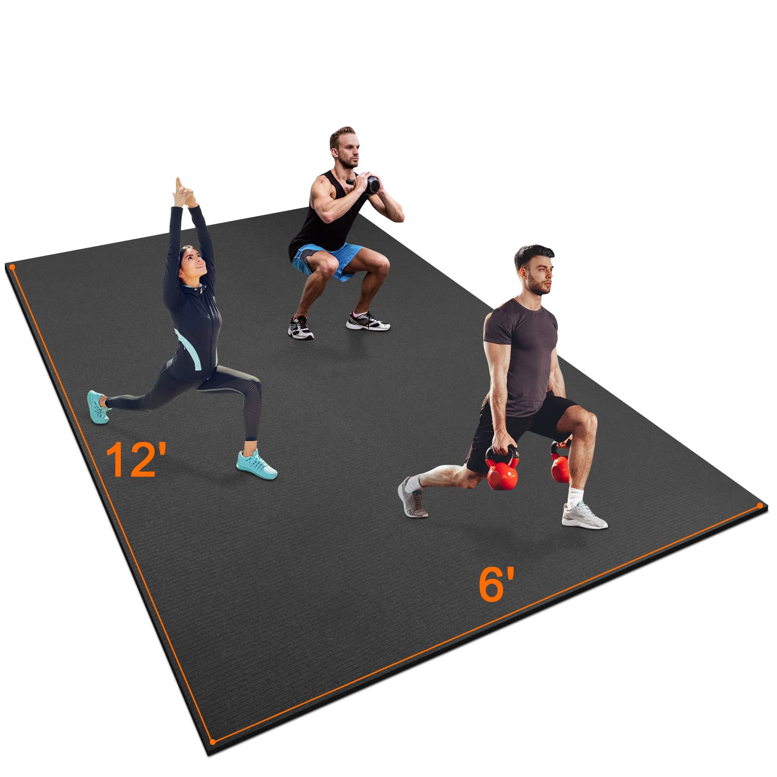 Photo 1 of Large Workout Mat 12'x6'x7mm Exercise Mat for Home Gym Workout Flooring Mat All Purpose Fitness Mat Non-Slip Yoga Mat Cardio Mat for Weightlifting Jump Rope MMA Stretch Plyo Pilates HIIT Shoe-Friendly