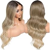 BrownBomb Ombre Blonde Synthetic Lace Front Wigs Body Wave Glueless Wigs With Bangs Pre Plucked Pre Cut 13x5x1 HD Lace Middle