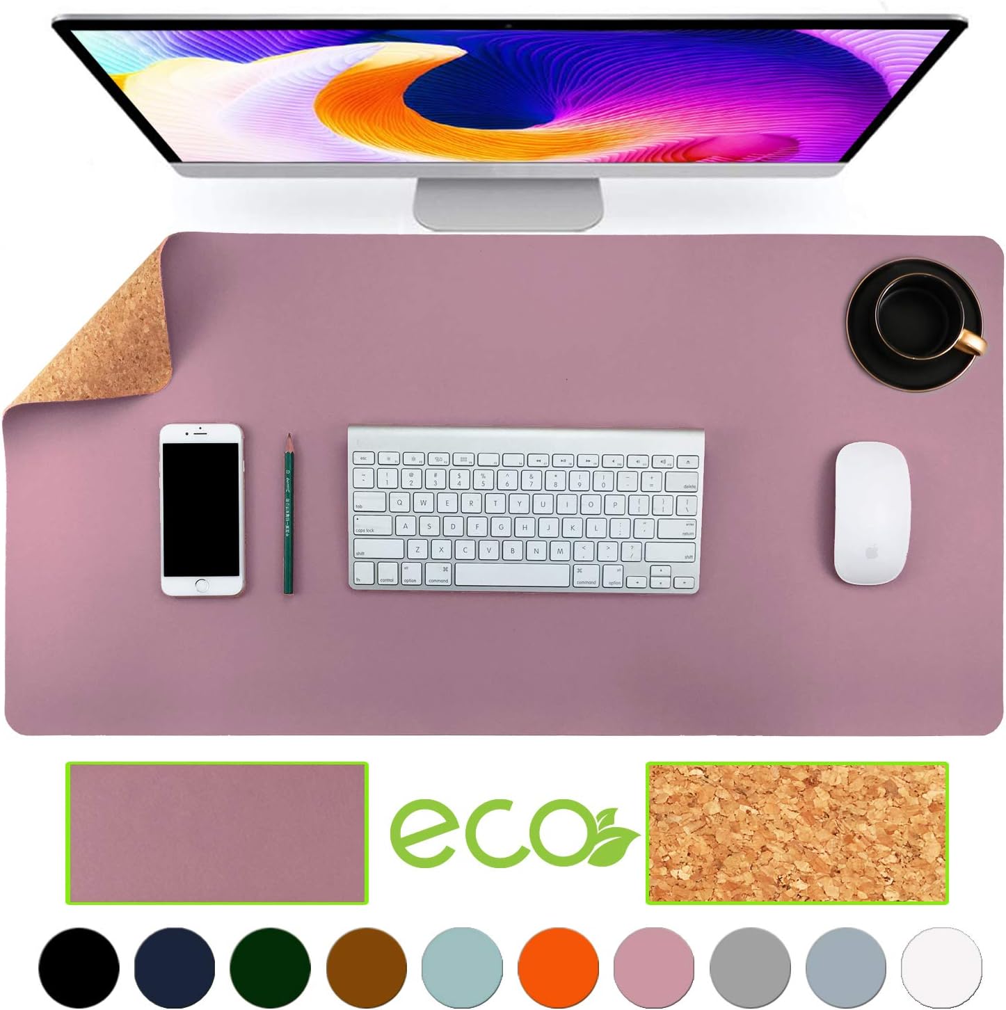 Aothia EcoFriendly Natural Cork & Leather DoubleSided Office Desk Pad