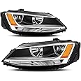 Headlights Assembly Compatible with 2011-2018 VW Jetta MK6 Halogen Headlamp Head light w/o DRL, Chrome Housing amber Side