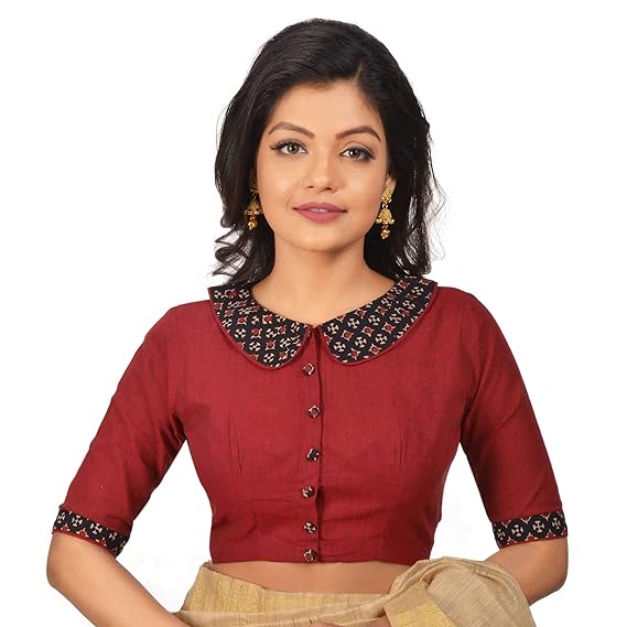 Women's Cotton Stitched Blouse (Maroon)