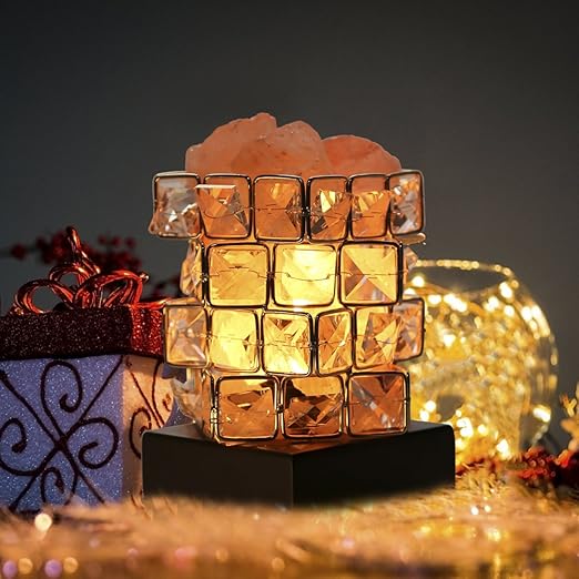 Greenclick Salz-Lampe Natürliche Himalaya Kristall Rock Salz Lampen Einstellbare Cube Nacht Licht auf Holzsockel mit Dimmer S