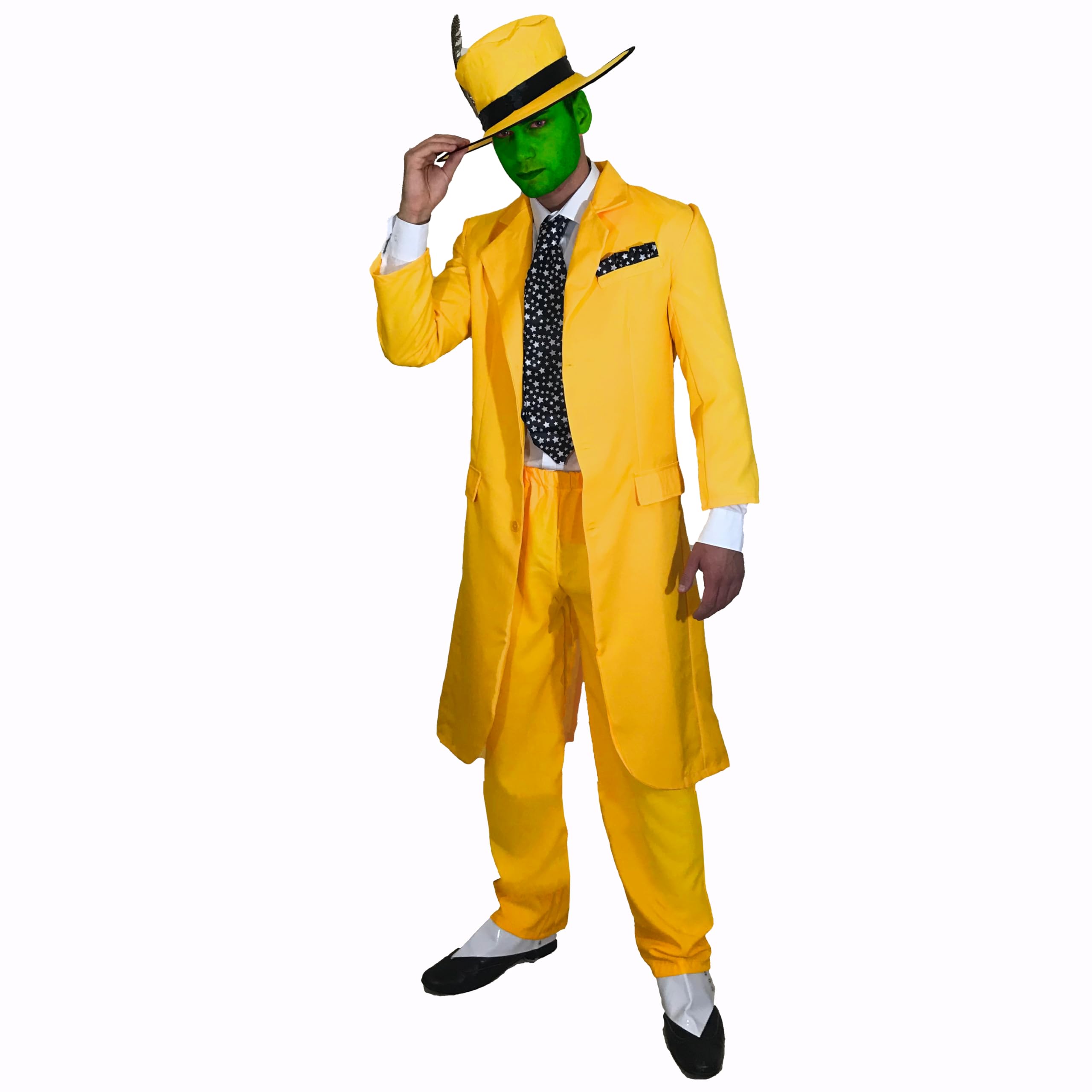 SoWest Men’s 90s Fancy Dress Costume – Yellow Jacket, Trousers, Hat & Tie Complete Set | 4-Piece Retro Movie Style Outfit for Adults | Halloween & Cosplay Party Fun Suit - M