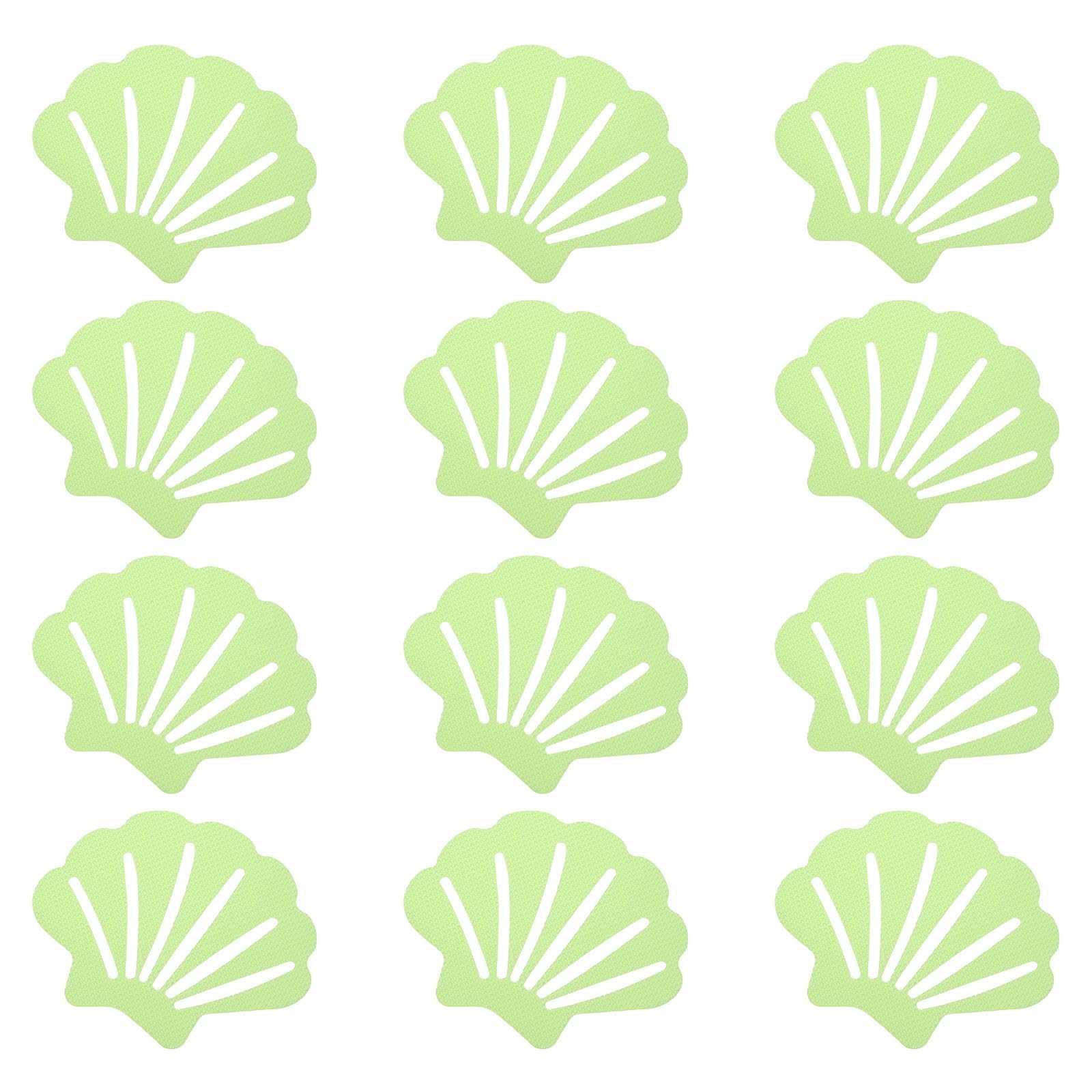 PATIKIL 12Pcs Non Slip Bathtub Stickers, Anti Slip Shower Stickers Bathroom Shower Floor Decals Sea Shell Shape Cute Treads Tubs, Green